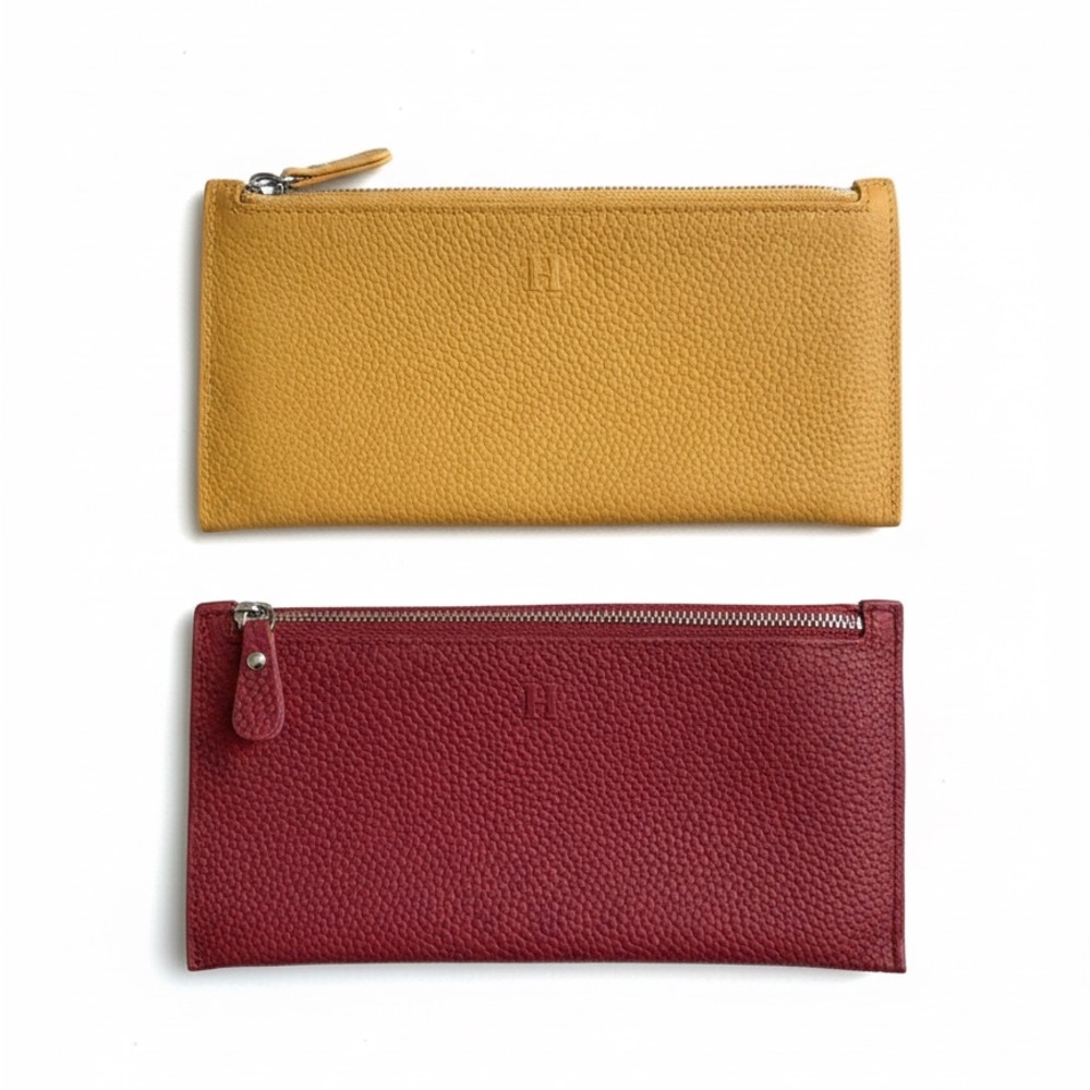 H Yellow and Red Faux Leather Zipper Pouches
